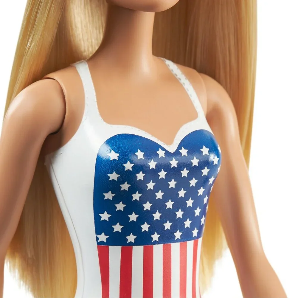 NEW Barbie Beach Doll Blonde Hair USA Flag Swimsuit Easter Basket gift stocking